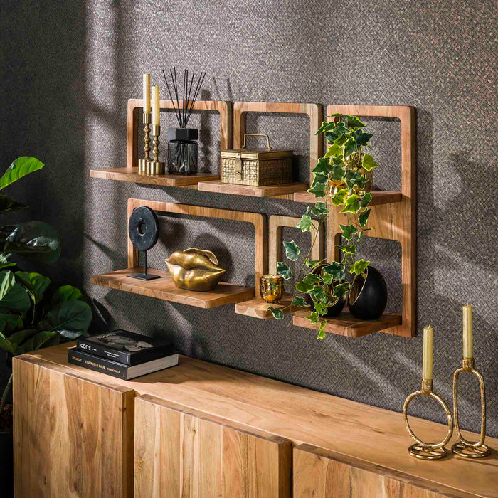 Zestaw Wandschap Curvy | 5 sztuk | Naturalne drewno akacjowe