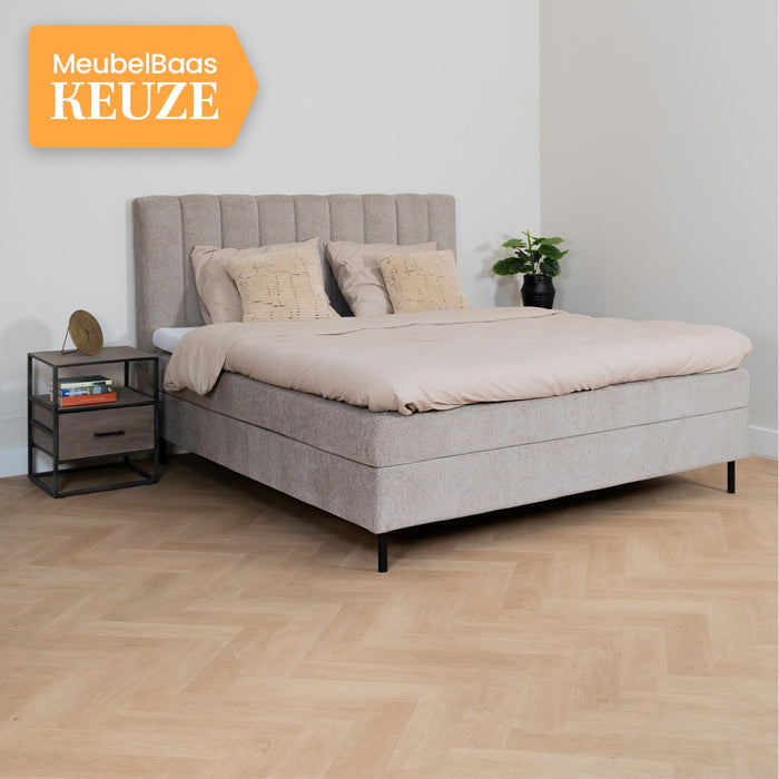 Łóżko Ella | Tkanina taupe | W zestawie materac i topper