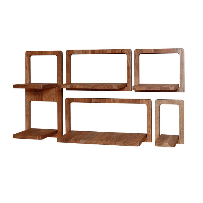 Zestaw Wandschap Curvy | 5 sztuk | Naturalne drewno akacjowe